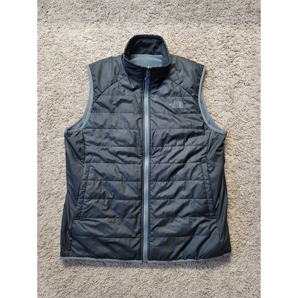 The North Face Men's L Trinity Reversible Puffer Fleece Vest Black Gray Full Zip